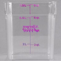 Cambro CamSquares® Classic 8 Qt. Allergen-Free Clear Square Polycarbonate Food Storage Container